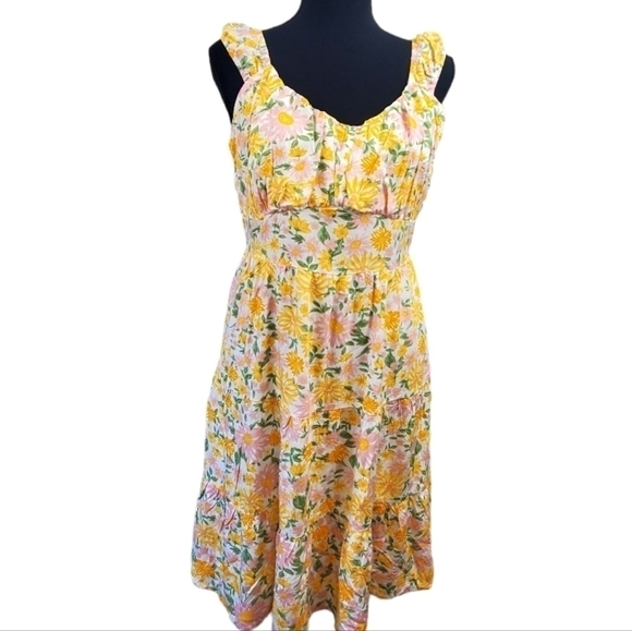 Planet Heart Sz L Yellow Floral Summer Dress 100% Rayon NWT - Picture 3 of 12